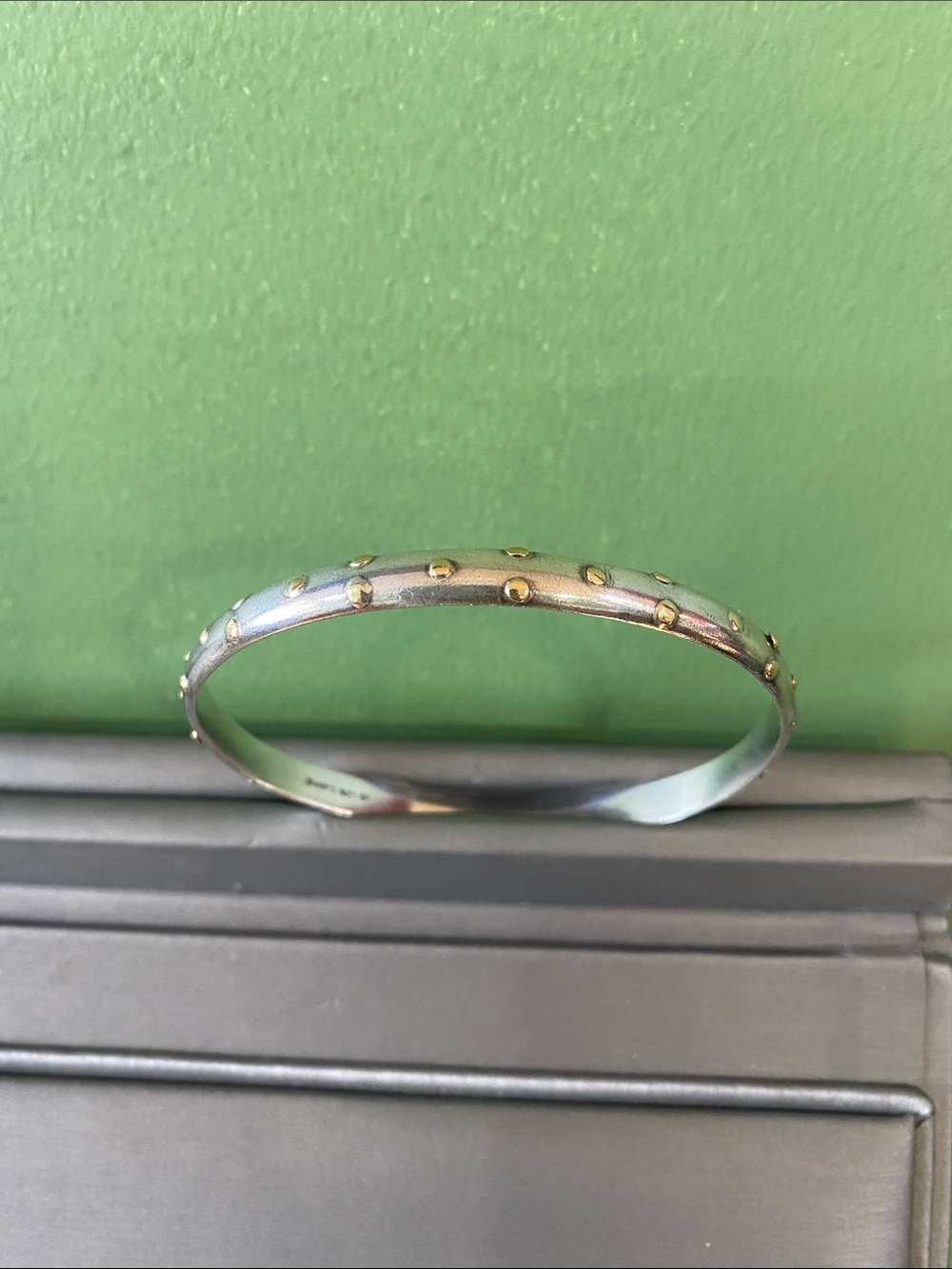 Suarti Bali 925 Sterling Silver & 18k Gold Dot Bangle Bracelet Artisan